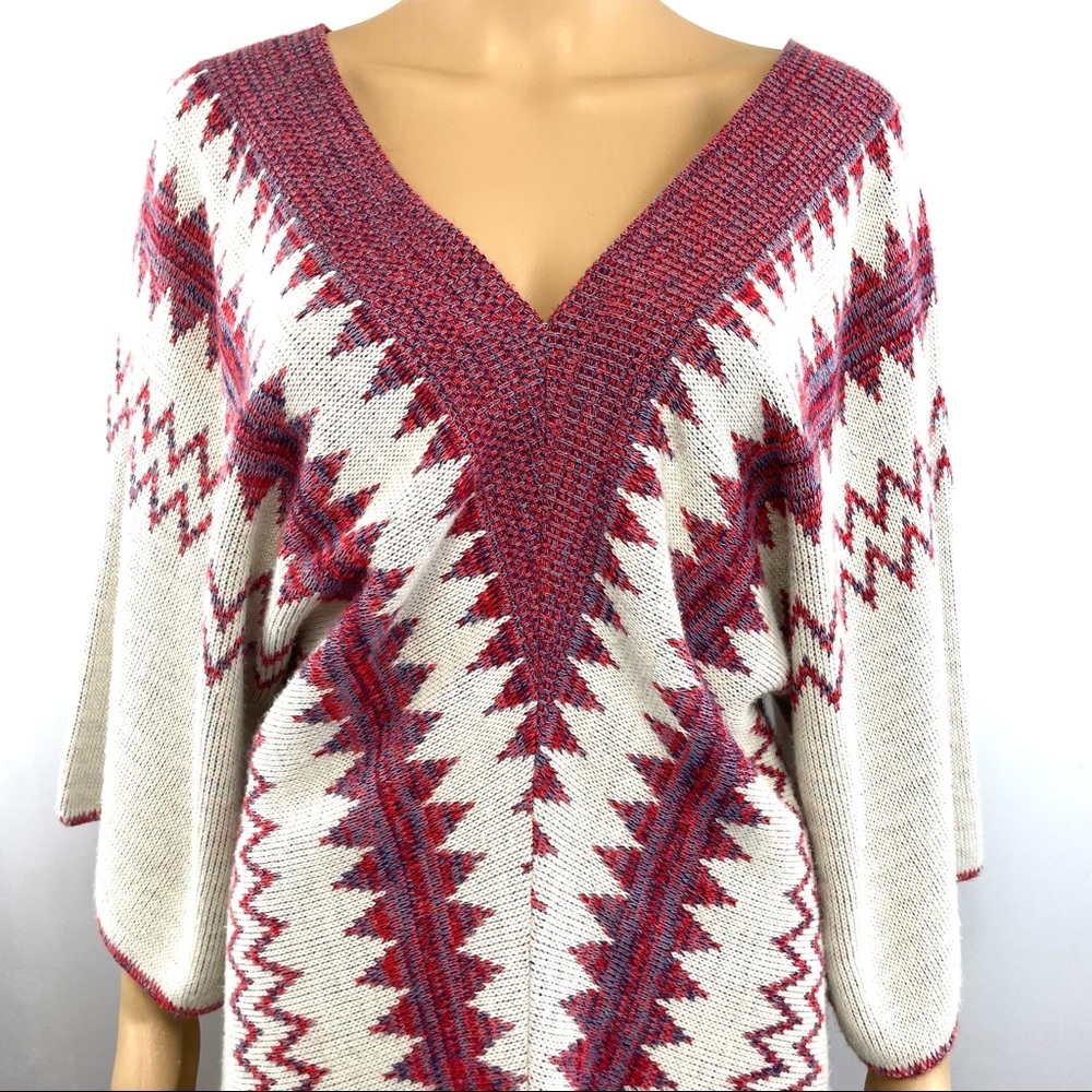 Vntg LeRoy Western Knit Dress Knitwear Cream & Woven Reds Soft EUC - Picture 5 of 12